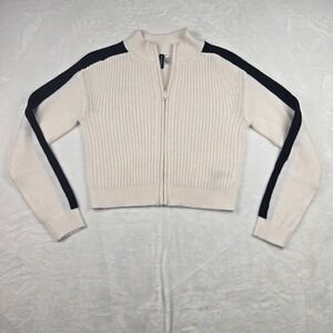 Divided H&M Women's Cream Ivory‎ Knit Cropped Sweater Size Medium Black Sleeves